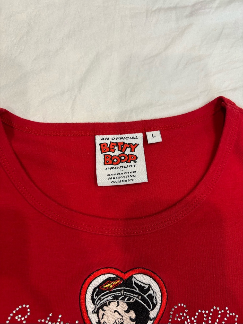 Y2K VTG Betty Boop Rhinestone Baby Tee - Picture 2 of 7